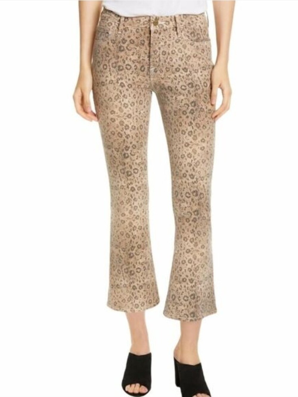 Le Frame Kick Flare Animal Print Cropped Stretch Jeans Sz 28